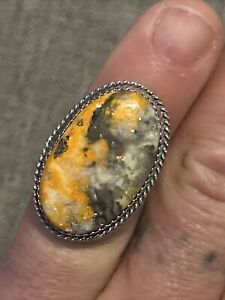 STERLING SILVER NATIVE AMERICAN SIGNED YELLOW BUMBLEBEE JASPER RING SZ 6 .925