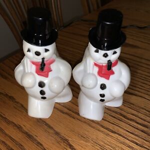 2 Vintage Hard Plastic Snowman w/Pipe Candy Container 5” Christmas 1950's