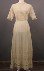 VTG Women's Antique Edwardian Early 1900s Cream Cotton Embroidered Dress XS/S
