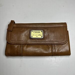 Fossil Bifold Brown Leather Top Zip Wallet 7x4 Long Live Vintage 1954