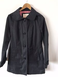 Esprit Vintage Black Trench Coat Style Jacket With Hood -Size Medium, Pink Liner