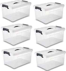 6 Pack 42 Qt Latch Box Plastic Totes Clear Storage Containers Bin Latching Lids