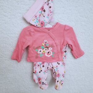 NWT Gerber Baby Girl Infant Preemie Newborn NB 3pc Outfit Set Hat Top Pant Pink
