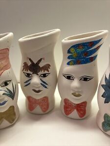 Unique Vintage Artistic 5” Ceramic Vase Collectibles Set- 6 Hand Painted Faces
