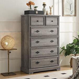 6/7 Drawer Dresser Tall Chest of Drawer Retro Wood Storage Organizer for Bedroom