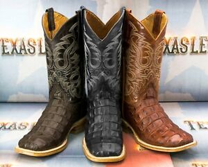Mens Crocodile Back Pattern Cowboy Boots Real Leather Western Square Toe Botas