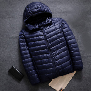 Men's Hooded Puffer Jacket Lightweight Faux Down Coat Winter Zip Warm Outwear