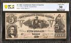 1861 $5 BILL CONFEDERATE STATES CURRENCY CIVIL WAR NOTE PAPER MONEY T-37 PCGS 30