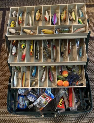 New ListingVintage Plano Fishing Tackle Box Loaded W/ Bass Lures & Other Fishing Items