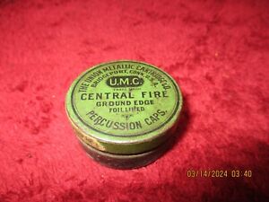 Antique 1860's U.M.C. Union Metallic Cartridge Co. Percussion Caps Tin, (EMPTY)