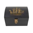 Antique Wooden Pirate Ship Jolly Roger Skull&Crossbones Flag Treasure Chest Box