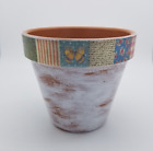 Patchwork Pattern Decoupaged & Hand Painted 6 Inch Flower Pot, Plastic Drip Tray