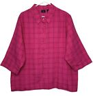 Westbound Hot Pink Plaid 100% Linen Button Up 3/4 Sleeve Shirt Womens Size 1X