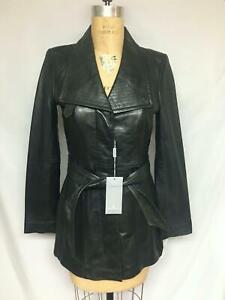 Andrew Marc Belted Lamb Leather Coat  Black Style # MW2A1717  NWT