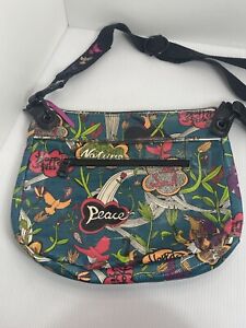 Sakroots Happy & Free Peace Colorful Birds Sequins Cross Body Purse Read