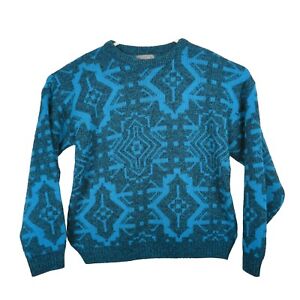 Vtg Le Tigre Cool Funky Blue Spectral Pattern Acrylic Mens Pullover Sweater Sz M