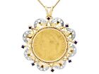 Sapphire and 0.40 Ct Diamond 18k Yellow Gold and 22k Gold Coin Pendant / Brooch