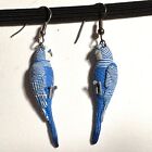 Blue Parakeets Budgies Bird Lovers Dangle Hook Earrings Acrylic or Plastic