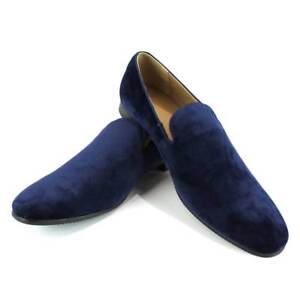 Blue Velvet Slip On Loafers Men's Dress Shoes Modern Formal Footwear By AZAR MAN