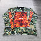 Hood By Air HBA Shirt Mens Medium M Flames HBA Spell OUt Camo Green
