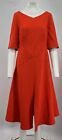 Akris Retail-$3590 3/4 Sleeve Midi Peplum Hem Dress in Firecracker sz 10 NWT