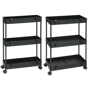 2 Pack 3 Tier Slim Storage Kitchen Cart, Shelving Unit Rolling Rack with Wheels