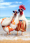 Chicken Couple on Beach Humorous  Funny Wedding Anniversary Card for Couple