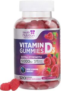 Extra Strength Vitamin D3 Gummies 5000 IU (125 mcg) High Potency Vitamin D Gummy