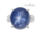 GIA 46.90 cts Unheated Star Sapphire Cabochon Ring in Platinum - HM2533AN