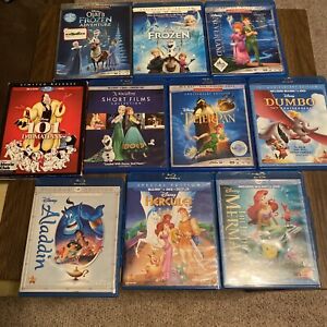 Disney Blu Ray Lot Of 10 Movies! Frozen, 101 Dalmatians, Dumbo, Aladdin, more!