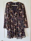 Free People Dress Women's Large Lilou Black Floral Bell Sleeve