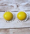 Vintage Clip On Earrings Large Statement Earrings - Daisy Like - Yellow and Off