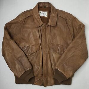 Vintage Phase 2 Tobacco Brown Leather Bomber Flight Jacket Mens Size XL 80s 90s