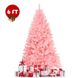 New PVC 6Ft Hinged Artificial Christmas Tree Full Fir Tree  w/ Metal Stand Pink