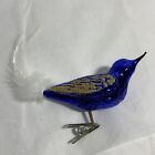 New ListingVTG Cobalt Blue Glass Bird Clip Christmas Ornament Feather Tail Gold Glitter