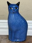 Blue White Cat Speckled Statue Figurine Porcelain 10.5” Vintage