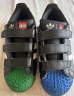 Adidas Superstar X Lego Boys Sz 2 Black Blue Athletic Shoes Sneakers GY3325 EUC