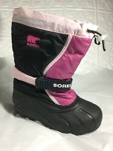 Sorel Big Girls Youth Cub Pink Arrow/Shark Snow Winter Boots Sz US 2 Felt Liner