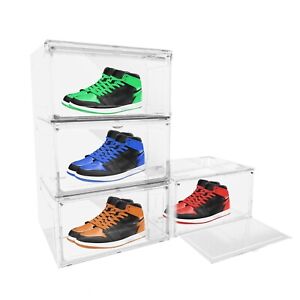 LONABR 4 Packs Magnetic Stackable Shoe Storage Box Sneaker Container PET Display