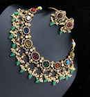 Gold Plated Indian Bollywood Style CZ Choker Necklace Navratna Jewelry Set