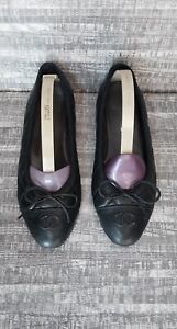 CHANEL BLACK QUILTED LEATHER BALLET FLATS Size 38