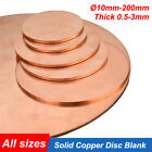 Solid Pure Copper Disc Blank Cut Round Sheet Plate Thick 0.5-3mm Dia 10mm-200mm