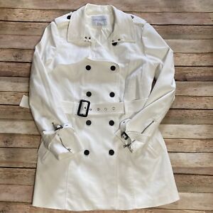Carolina Belle Montreal Womens White M Lined Trench Coat Double Breasted & Spots