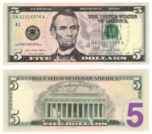 2021 (2023) USA 5 Dollar Banknote new Signatures Yellen UNC P551