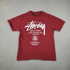 Stussy World Tour Shirt Mens Medium Red Skater Streetwear Grunge Graphic Tee