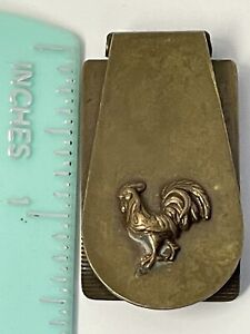Vintage Brass Metal Money Clip With Rooster