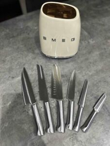 White/beige 6pcs SMEG Knife Set Stainless Steel Knife/Knife Block Set