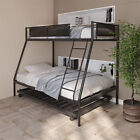 Modern Twin Over Full Bunk Bed with Trundle Metal Bunk Bed Frame with Wood Slat