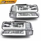 LED DRL Fit For 99-02 Chevy Silverado 1500 2500 HD Headlight+Bumper Lamps Chrome