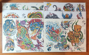 6 Sheets Of Dave Gibson Traditional Vintage Luckys Tattoo Production Flash Art